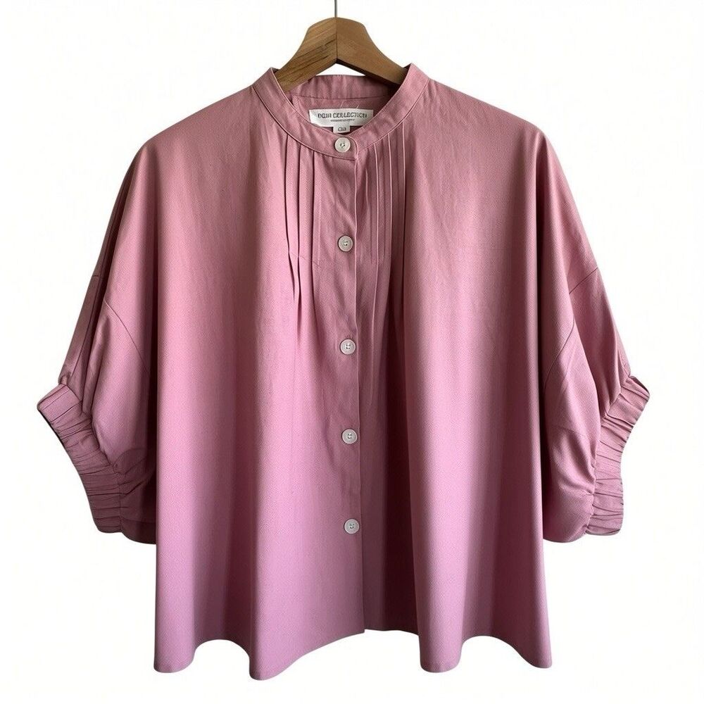 Emerson Fry Mandarin Blouse Sz OS Collar Top soft pink India Collection Cotton